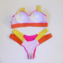 将图片加载到图库查看器,Women Push Up Bikini Women Neon Bandage Swimwear Women Patchwork Bikini Swimsuit 2 Piece Cutout Molded Push Up Bathing Suit Ruffle Hook Closure Bikini Set Two Piece Bathing Suit