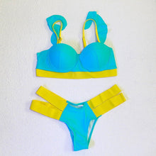 将图片加载到图库查看器,Women Push Up Bikini Women Neon Bandage Swimwear Women Patchwork Bikini Swimsuit 2 Piece Cutout Molded Push Up Bathing Suit Ruffle Hook Closure Bikini Set Two Piece Bathing Suit