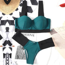 将图片加载到图库查看器,Women Push Up Bikini Women Neon Bandage Swimwear Women Patchwork Bikini Swimsuit 2 Piece Cutout Molded Push Up Bathing Suit Ruffle Hook Closure Bikini Set Two Piece Bathing Suit