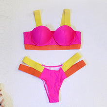 将图片加载到图库查看器,Women Push Up Bikini Women Neon Bandage Swimwear Women Patchwork Bikini Swimsuit 2 Piece Cutout Molded Push Up Bathing Suit Ruffle Hook Closure Bikini Set Two Piece Bathing Suit