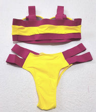 将图片加载到图库查看器,Women Push Up Bikini Women Neon Bandage Swimwear Women Patchwork Bikini Swimsuit 2 Piece Cutout Molded Push Up Bathing Suit Ruffle Hook Closure Bikini Set Two Piece Bathing Suit