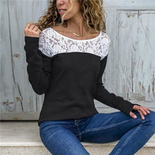 将图片加载到图库查看器,Women Round Neck Sexy Lace Casual Long-Sleeved Top