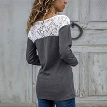 将图片加载到图库查看器,Women Round Neck Sexy Lace Casual Long-Sleeved Top