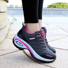 将图片加载到图库查看器,Women Running Air Cushion Athletic Sneakers Walking Breathable Sport Lace Up Hight Platform Casual Shoes Womens Mesh Sneakers Fashion Tennis Breathable Walking Gym Work Shoes