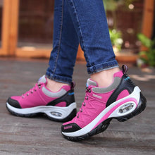 将图片加载到图库查看器,Women Running Air Cushion Athletic Sneakers Walking Breathable Sport Lace Up Hight Platform Casual Shoes Womens Mesh Sneakers Fashion Tennis Breathable Walking Gym Work Shoes