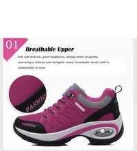 将图片加载到图库查看器,Women Running Air Cushion Athletic Sneakers Walking Breathable Sport Lace Up Hight Platform Casual Shoes Womens Mesh Sneakers Fashion Tennis Breathable Walking Gym Work Shoes