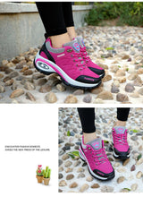 将图片加载到图库查看器,Women Running Air Cushion Athletic Sneakers Walking Breathable Sport Lace Up Hight Platform Casual Shoes Womens Mesh Sneakers Fashion Tennis Breathable Walking Gym Work Shoes