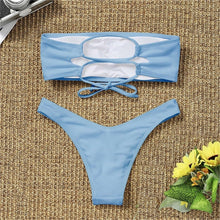 Load image into Gallery viewer, Women's Bikini Two Piece Swimsuit Swimwear Beach Bathing Suit Woman Two-Piece Strapless Padded High Cut Bandeau Bathing Suit Swimwear
