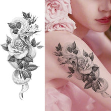 Load image into Gallery viewer, Women's Fashion Flower Temporary Tattoos Sticker Fake Rose Waterproof Large Realistic Black Colorful Flowers Tattoos