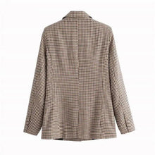 将图片加载到图库查看器,Women's Fashionable Office Wear Double Breasted Plaid Blazer Coat Vintage Long Sleeve Pockets Female Outerwear Chic Tops