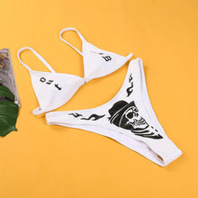 将图片加载到图库查看器,Women’s Funny Printed 2Pcs Bikini Suits Women's Scalloped Triangle Bikini Print Bottom Two Piece Swimsuit Deep V-neck Detachable Breast Pad Sling Tops with Triangle Bottoms Swimsuits