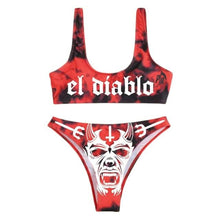 将图片加载到图库查看器,Women’s Funny Printed 2Pcs Bikini Suits Women's Scalloped Triangle Bikini Print Bottom Two Piece Swimsuit Deep V-neck Detachable Breast Pad Sling Tops with Triangle Bottoms Swimsuits