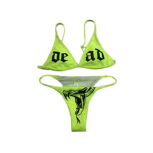 将图片加载到图库查看器,Women’s Funny Printed 2Pcs Bikini Suits Women's Scalloped Triangle Bikini Print Bottom Two Piece Swimsuit Deep V-neck Detachable Breast Pad Sling Tops with Triangle Bottoms Swimsuits