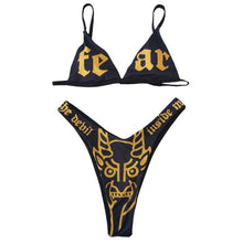 将图片加载到图库查看器,Women’s Funny Printed 2Pcs Bikini Suits Women's Scalloped Triangle Bikini Print Bottom Two Piece Swimsuit Deep V-neck Detachable Breast Pad Sling Tops with Triangle Bottoms Swimsuits