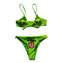 将图片加载到图库查看器,Women’s Funny Printed 2Pcs Bikini Suits Women's Scalloped Triangle Bikini Print Bottom Two Piece Swimsuit Deep V-neck Detachable Breast Pad Sling Tops with Triangle Bottoms Swimsuits