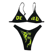 将图片加载到图库查看器,Women’s Funny Printed 2Pcs Bikini Suits Women's Scalloped Triangle Bikini Print Bottom Two Piece Swimsuit Deep V-neck Detachable Breast Pad Sling Tops with Triangle Bottoms Swimsuits