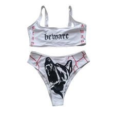 将图片加载到图库查看器,Women’s Funny Printed 2Pcs Bikini Suits Women's Scalloped Triangle Bikini Print Bottom Two Piece Swimsuit Deep V-neck Detachable Breast Pad Sling Tops with Triangle Bottoms Swimsuits
