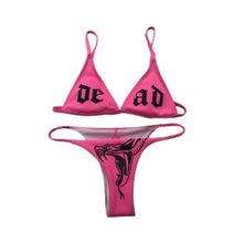 将图片加载到图库查看器,Women’s Funny Printed 2Pcs Bikini Suits Women's Scalloped Triangle Bikini Print Bottom Two Piece Swimsuit Deep V-neck Detachable Breast Pad Sling Tops with Triangle Bottoms Swimsuits