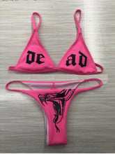 将图片加载到图库查看器,Women’s Funny Printed 2Pcs Bikini Suits Women's Scalloped Triangle Bikini Print Bottom Two Piece Swimsuit Deep V-neck Detachable Breast Pad Sling Tops with Triangle Bottoms Swimsuits