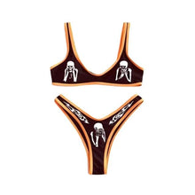 将图片加载到图库查看器,Women’s Funny Printed 2Pcs Bikini Suits Women's Scalloped Triangle Bikini Print Bottom Two Piece Swimsuit Deep V-neck Detachable Breast Pad Sling Tops with Triangle Bottoms Swimsuits