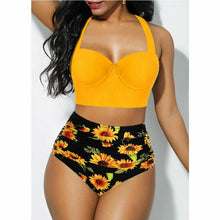 Load image into Gallery viewer, Women's Push Up Padded Bra Bikini Set Women Vintage Tropical Print Swimsuit Retro Halter High Waist Bikinis Bra Set Swimwear Two Piece Bathing Suit High Waist Swimsuit Floral Bathing Suit Swimwear Summer Bathing Suit Beachwear