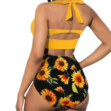 Load image into Gallery viewer, Women's Push Up Padded Bra Bikini Set Women Vintage Tropical Print Swimsuit Retro Halter High Waist Bikinis Bra Set Swimwear Two Piece Bathing Suit High Waist Swimsuit Floral Bathing Suit Swimwear Summer Bathing Suit Beachwear