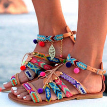 Load image into Gallery viewer, Women's Sandals Summer Shoes Leather Sandals Flats Summer Woman Beach Sandals Arch Support Casual Comfort Retro Slip On Summer Sandal Ladies Casual Beach Flats