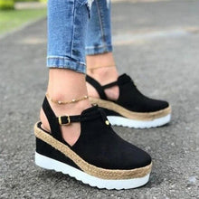 Load image into Gallery viewer, Women's Sandals Vintage Shoes Buckle Strap Straw Thick Bottom Flats Platform Sandals Flock Retro Shoes Woman Buckle Strap Straw Thick Bottom Party Flatform Sandals