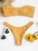 Load image into Gallery viewer, Women's Strapless Bowknot Split Bikini Swimsuit Swimming Suit For Women Women's Tie Knot Front Solid Color Bikini Set Swimsuit Bathing Suits High Cut Bikini Set Strapless Solid Color 2 Pieces Bathing Suit