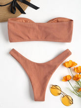 Load image into Gallery viewer, Women's Strapless Bowknot Split Bikini Swimsuit Swimming Suit For Women Women's Tie Knot Front Solid Color Bikini Set Swimsuit Bathing Suits High Cut Bikini Set Strapless Solid Color 2 Pieces Bathing Suit