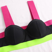 将图片加载到图库查看器,Women's Swimsuits Swimwear Patchwork Bikini Woman Push up Bikinis Swimsuit Bathing Suits Women Rave Neon Patchwork Bikini Swimsuit 2 Piece Cutout Molded Push Up Bathing Suit