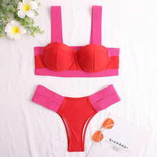 将图片加载到图库查看器,Women's Swimsuits Swimwear Patchwork Bikini Woman Push up Bikinis Swimsuit Bathing Suits Women Rave Neon Patchwork Bikini Swimsuit 2 Piece Cutout Molded Push Up Bathing Suit