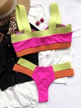 将图片加载到图库查看器,Women's Swimsuits Swimwear Patchwork Bikini Woman Push up Bikinis Swimsuit Bathing Suits Women Rave Neon Patchwork Bikini Swimsuit 2 Piece Cutout Molded Push Up Bathing Suit