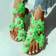 Load image into Gallery viewer, Women Sandals Fashion Style Summer Shoes Beach Comfortable Flat Sandals Flower Sandals Open Toe Pearl Casual Lace Floral Beach Flip Flop Comfy Shoes Summer Elegant Toe Sandals Comfy Dress