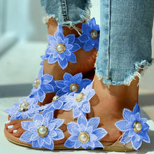 Load image into Gallery viewer, Women Sandals Fashion Style Summer Shoes Beach Comfortable Flat Sandals Flower Sandals Open Toe Pearl Casual Lace Floral Beach Flip Flop Comfy Shoes Summer Elegant Toe Sandals Comfy Dress