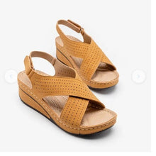 将图片加载到图库查看器,Women Sandals New Summer Shoes Woman Sewing Hollow Out Casual Leather Comfortable Retro Sandals Cutout Leather Crisscross Open Toe Women Casual Summer Platform Walking Shoes