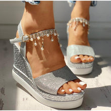 将图片加载到图库查看器,Women Sandals Summer Platform Sandals Buckle Strap Peep Toe Thick Bottom Modern Espadrille Sandals Platform Cross Buckle Strap Slingback Summer Open Toe Shoes
