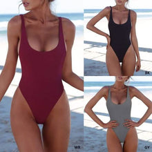 Load image into Gallery viewer, Women Sexy Push Up One-piece Backless Solid Retro Triangle Swimsuit