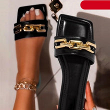 Load image into Gallery viewer, Women Slipper Sandals Gold Chain Closed Toe Slip On Flat Heels Square Head Casual Slides Flip Flop Chunky Heel Mules Open Toe Slip On Dress Backless High Heels Slides Slippers