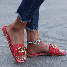 Load image into Gallery viewer, Women Slipper Sandals Gold Chain Closed Toe Slip On Flat Heels Square Head Casual Slides Flip Flop Chunky Heel Mules Open Toe Slip On Dress Backless High Heels Slides Slippers