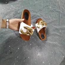 将图片加载到图库查看器,Women Slippers Metal Chain Leather Flat Slippers Women Fashion Casual Shoes Runway Half Women Flat Slide Sandals Slip On Open Toe Sandals Casual Style Slippers