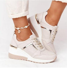 Load image into Gallery viewer, Women Sneakers Leopard Print Lace-Up Women's Vulcanize Shoes Sports Sneakers Breathable Height Increasing Walking Jogging Sneakers Gold Silver Sport Running Women's Sneakers