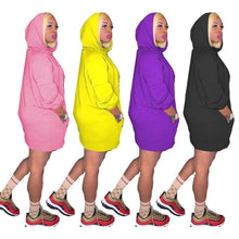 Load image into Gallery viewer, Women Solid Color Knitted Oversized Hooded Dress Casual Streetwear
