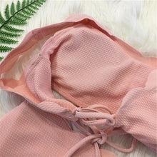 Load image into Gallery viewer, Women Solid Swimwear Female Bathing Suit Scalloped High Waist Bikini Set Two Pieces Women's Solid Color Lace-up High Waist Scoop Collar Padded Bathing Suit