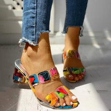 将图片加载到图库查看器,Women Square Heels Summer Sandals Open Toe Multi Colors Shoes Cute Sandals Flip Flops Slip On Fashion Wedding Dress Chunky Block Heels Open Back High Heel Slide Slipper