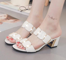 将图片加载到图库查看器,Women Square Heels Summer Sandals Open Toe Multi Colors Shoes Cute Sandals Flip Flops Slip On Fashion Wedding Dress Chunky Block Heels Open Back High Heel Slide Slipper