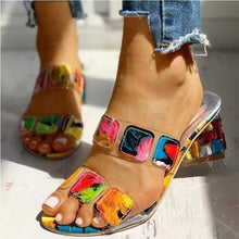 将图片加载到图库查看器,Women Square Heels Summer Sandals Open Toe Multi Colors Shoes Cute Sandals Flip Flops Slip On Fashion Wedding Dress Chunky Block Heels Open Back High Heel Slide Slipper