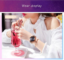 Load image into Gallery viewer, Women Starry Sky Clock Luxury Women Watches Fashion Diamond Quartz Wristwatches Women's Fashion Starry Sky Watch Luxury Analog Stardust Watches For Girls Casual Luminous Ladies Wrist Watch With Stainless Steel Mesh Band Dress Watch