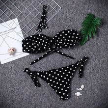 将图片加载到图库查看器,Women Strapless Bandage Push Up Dot Printed Bikini Set Women's Adjustable Bathing Suits Two Piece Swimwear Tie Cutout Low Waist String Bikini Set Lace Up Female Summer Swimwear Swimsuit Beachwear