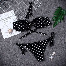 将图片加载到图库查看器,Women Strapless Bandage Push Up Dot Printed Bikini Set Women's Adjustable Bathing Suits Two Piece Swimwear Tie Cutout Low Waist String Bikini Set Lace Up Female Summer Swimwear Swimsuit Beachwear